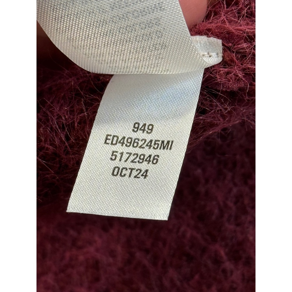 Open Edit Fuzzy Eyelash Wool Blend Mock Neck Sweater Burgundy Large XX7502 - Picture 7 of 8